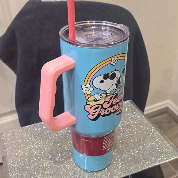 Bioworld X Peanuts Snoopy & Woodstock Feeling Groovy SS Tumbler w/Straw - Picture 9 of 11